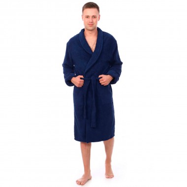 Халат мужской махровый шаль 52 размер, цвет синий, 100% хлопок — Городок мастеров